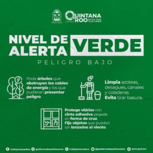 ¡IMPORTANTE en #QuintanaRoo entramos en #AlertaVerde ante el acercamiento del huracán Beryl! #PeligroBajo.