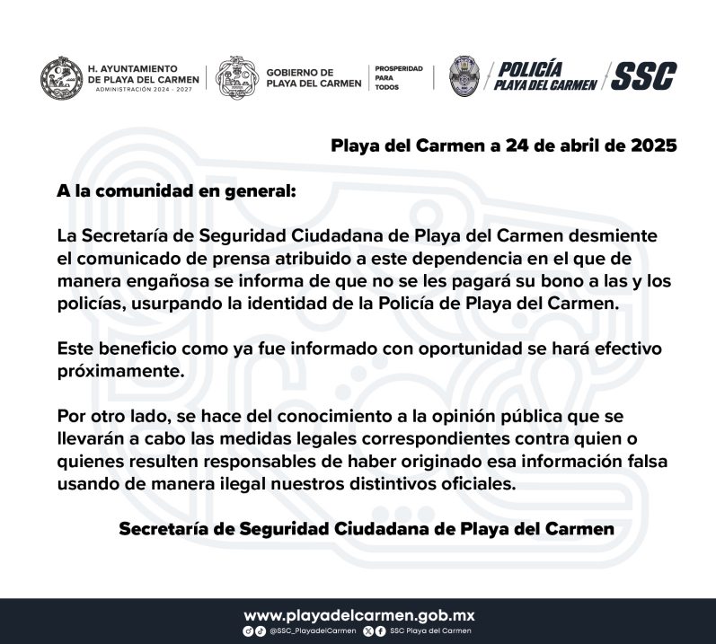 Policía local en acción en Playa del Carmen.