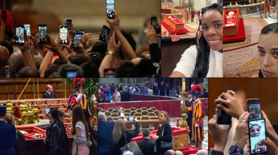 Reacciones variadas ante las selfies con el féretro del Papa Francisco, reflejando la tensión entre tradición y modernidad.