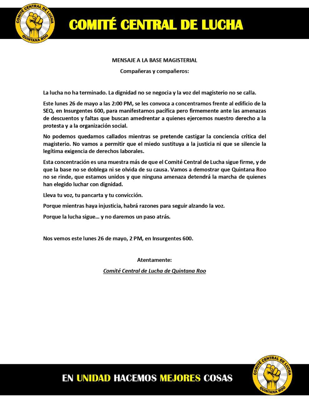 Protesta del Comité Central de Lucha.