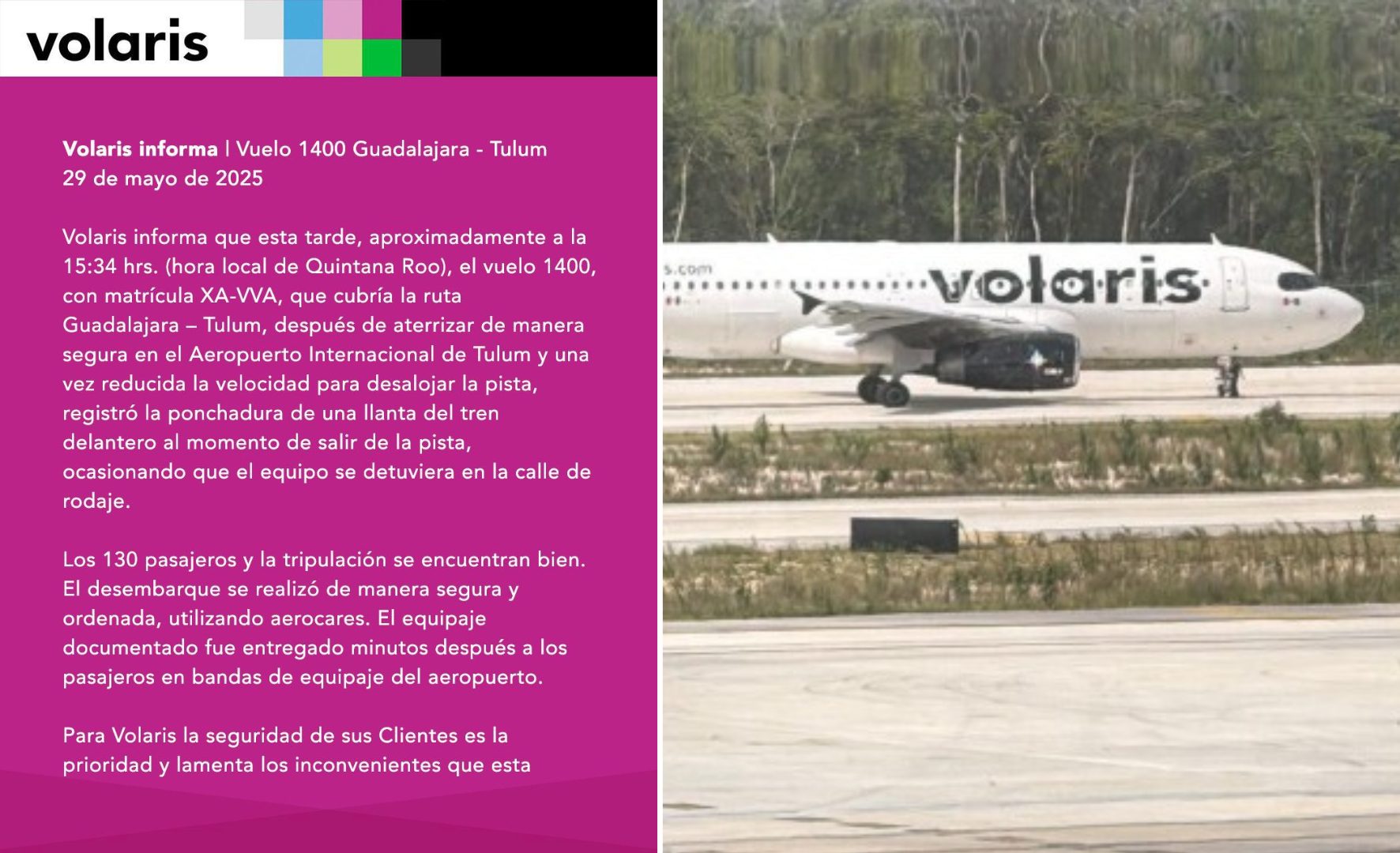Volaris asegura que la seguridad de los pasajeros es prioridad.