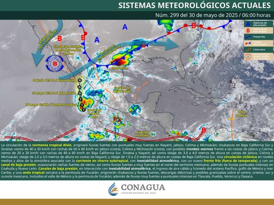 Condiciones climáticas adversas por la tormenta tropical Alvin.