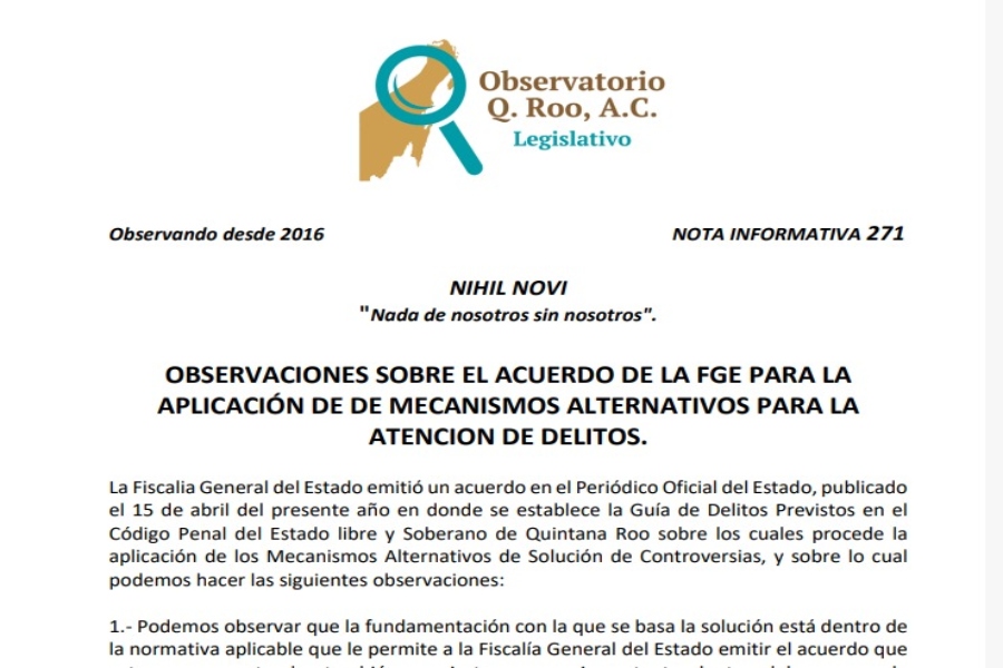 El Observatorio Legislativo critica la conciliación en delitos del poder, pidiendo un enfoque firme en la justicia.