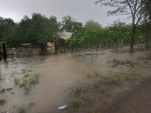 Vista aérea de calles completamente inundadas en Chetumal.