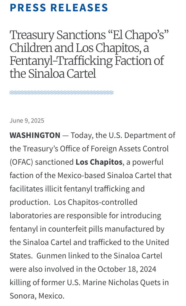 EE.UU. endurece las sanciones Cártel de Sinaloa.