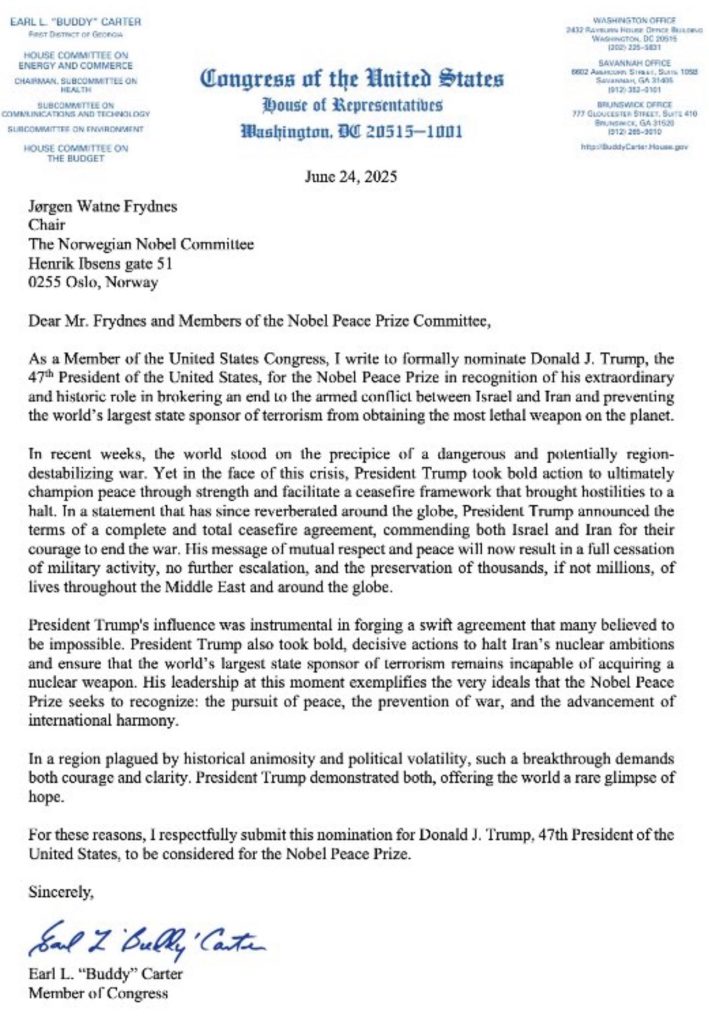 Donald Trump fue nominado al Nobel de la Paz por su rol mediador.