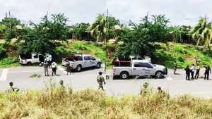 Escena del ataque armado en Guerrero donde murieron cuatro oficiales.