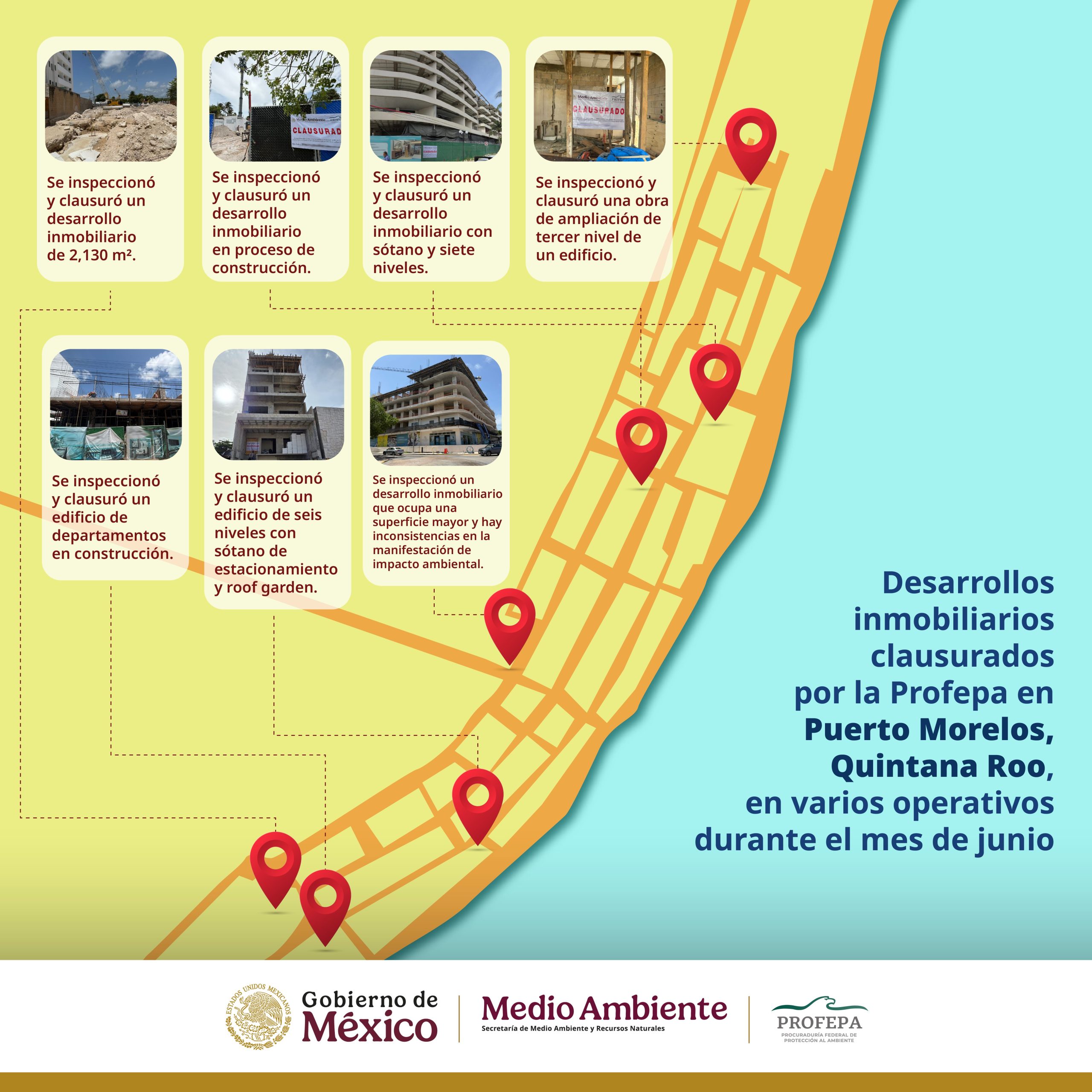 Profepa clausura desarrollos inmobiliarios sin autorización ambiental en Puerto Morelos, protegiendo ecosistemas.