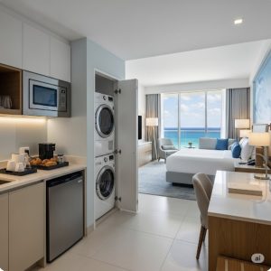 Una suite moderna de Residence Inn, diseñada para una estancia prolongada de lujo.