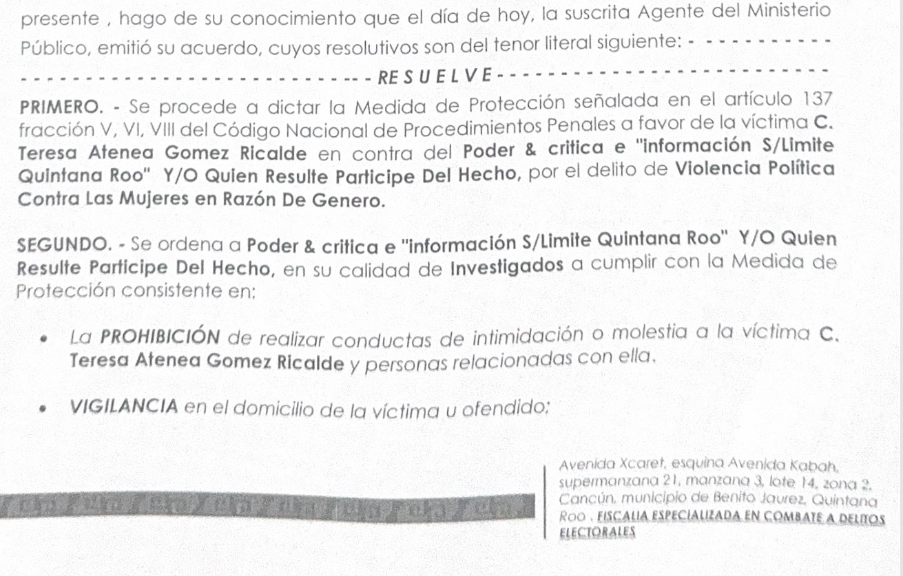 FGE protege a Atenea Gómez, alcaldesa de Isla Mujeres, contra hostigamiento de medios. Investigan violencia política en razón de género.