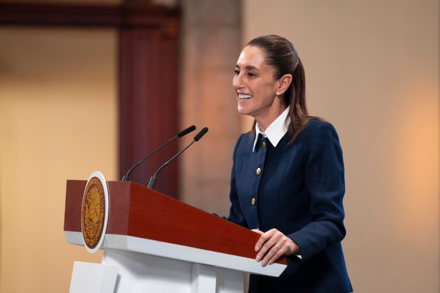 Claudia Sheinbaum durante la Mañanera del 16 de julio en Palacio Nacional.