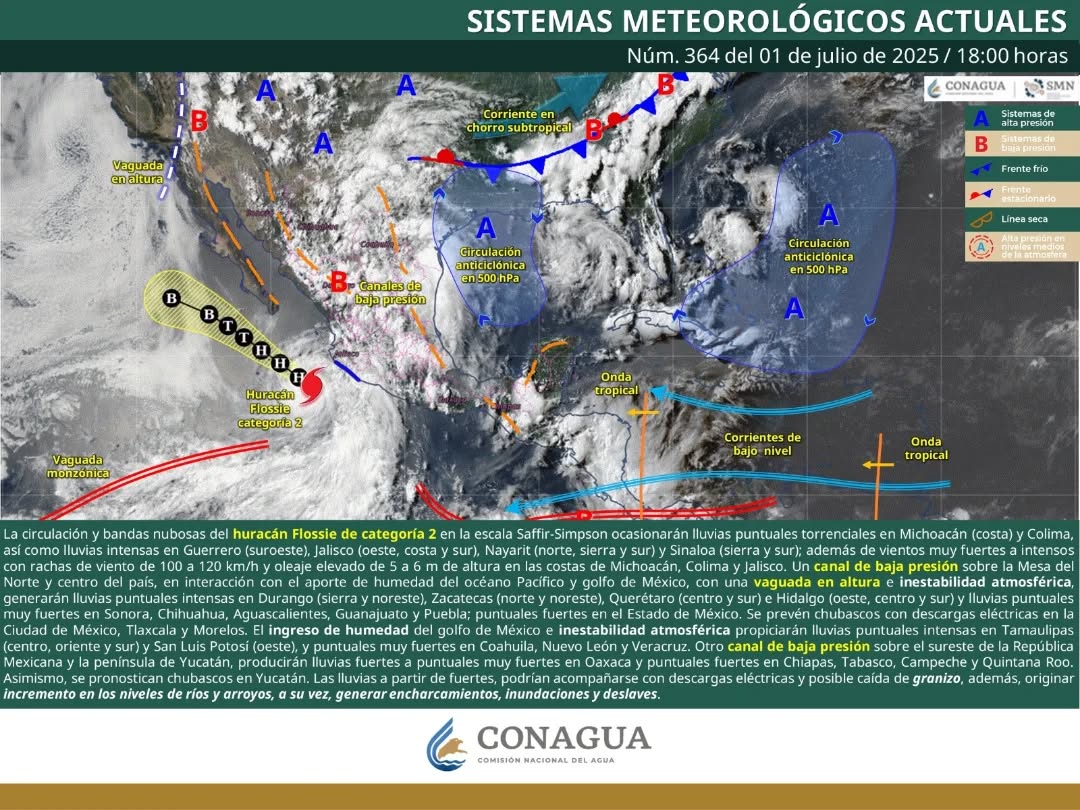 Lluvias torrenciales en Michoacán debido al huracán Flossie.