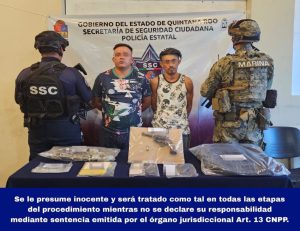 Autoridades aseguran motocicletas y sustancias ilegales en operativo en Felipe Carrillo Puerto.