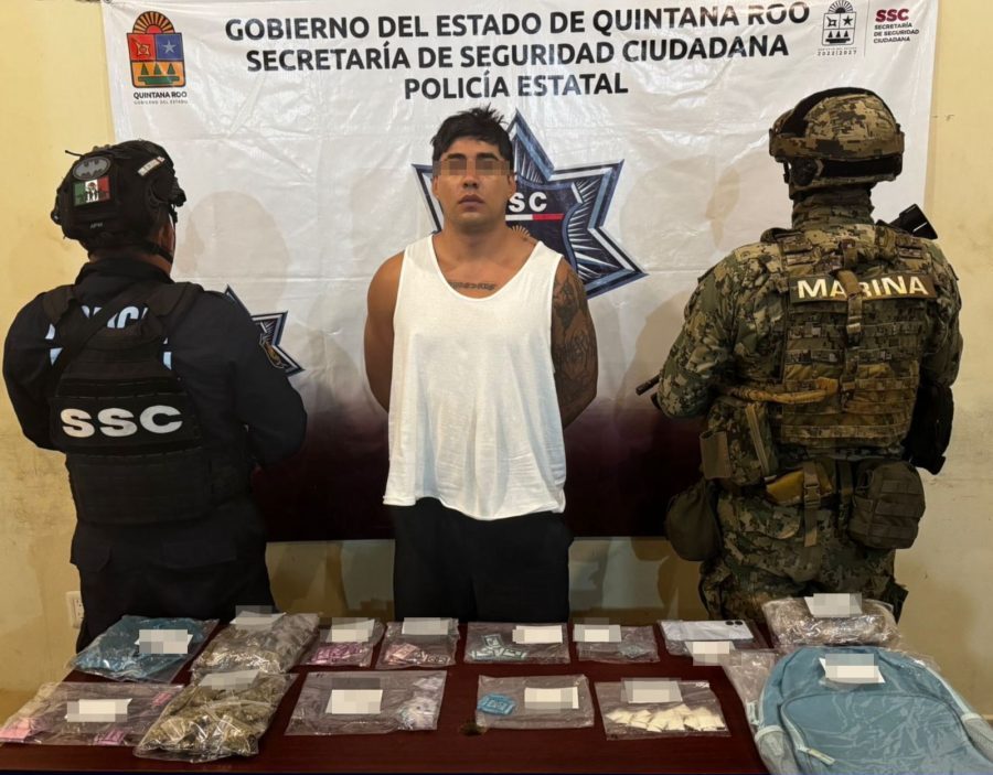 Detención de Luis Eduardo “N” en Tulum por posesión de sustancias ilegales.