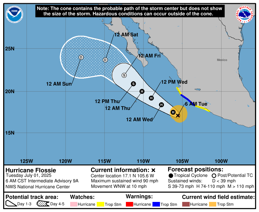 El huracán Flossie amenaza las costas de Colima y Michoacán con fuertes vientos y lluvias.