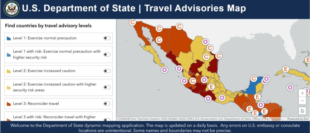 El Departamento de Estado de EE. UU. actualiza periódicamente las alertas de viaje para sus ciudadanos.