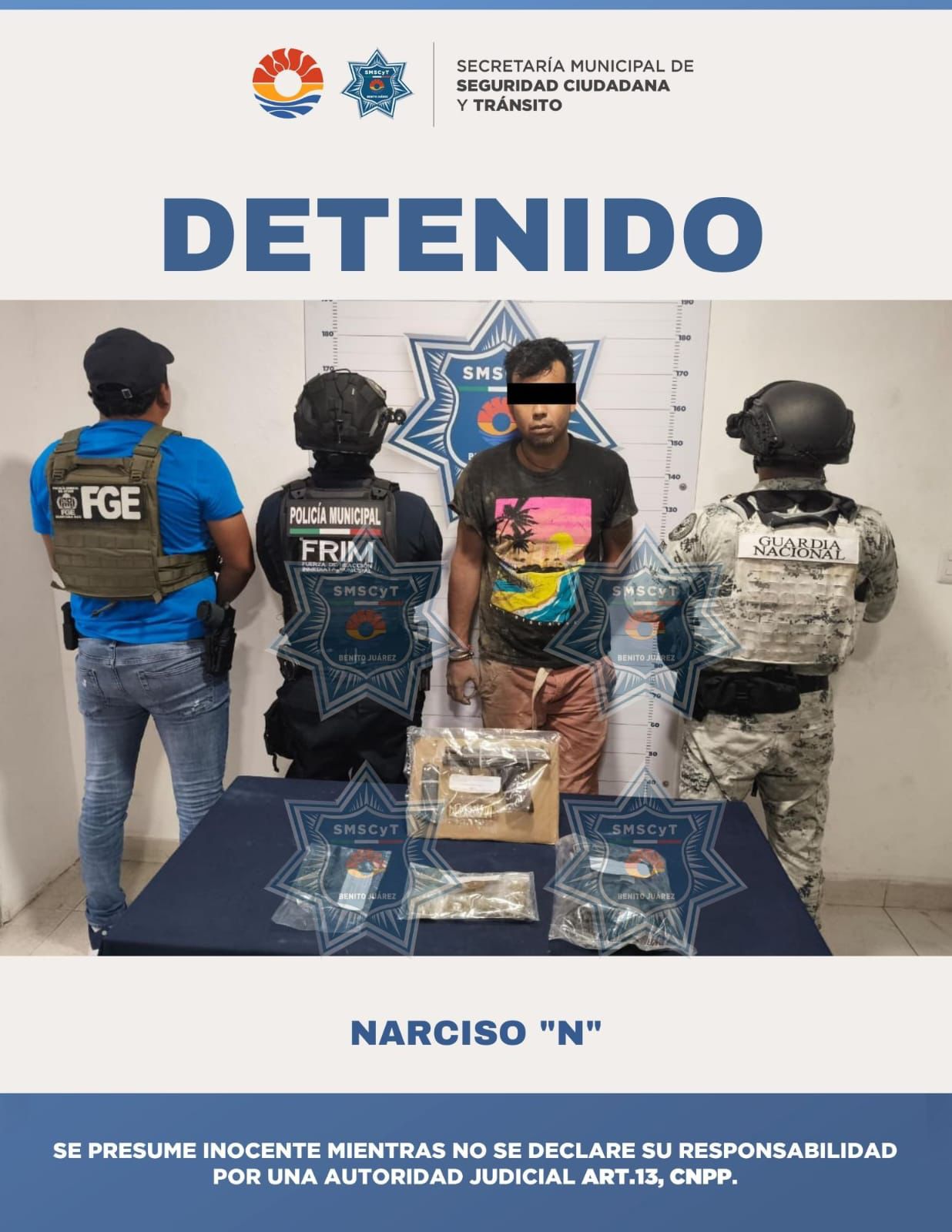 Elementos de la policía municipal y la Guardia Nacional participan en el Operativo Blindaje Cancún.