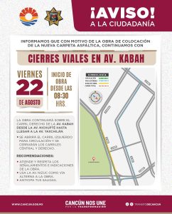Los trabajos de pavimentación en la Avenida Kabah causan cierres viales en Cancún.