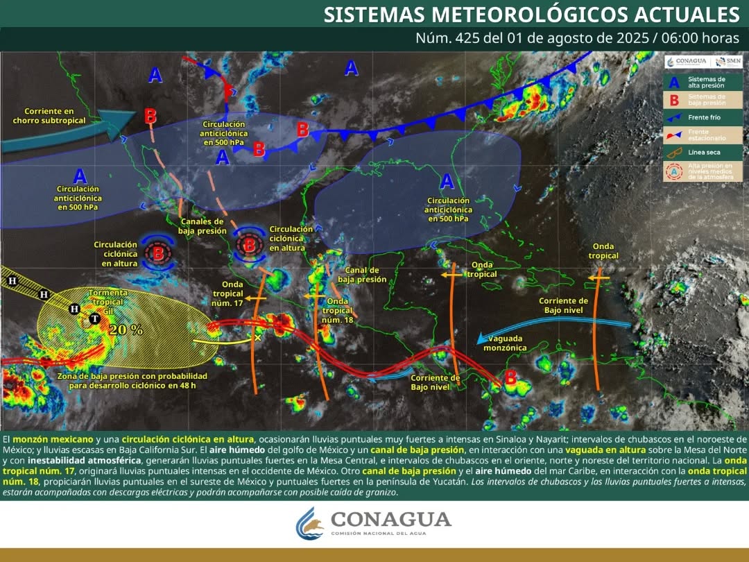 Se esperan fuertes lluvias y actividad eléctrica en Quintana Roo debido a la onda tropical número 19.