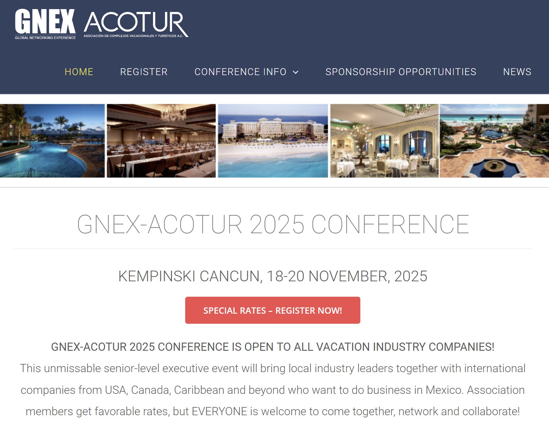 Cancún será sede del foro GNEX 2025. La industria de tiempos compartidos en Cancún discutirá tendencias y oportunidades de negocio.