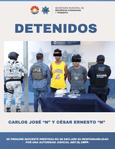 Las autoridades detienen a dos hombres en la Supermanzana 258 por presunto narcomenudeo.