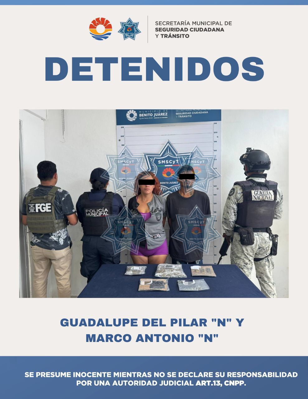 La evidencia asegurada durante el operativo: bolsitas con marihuana y cartuchos de arma de fuego.