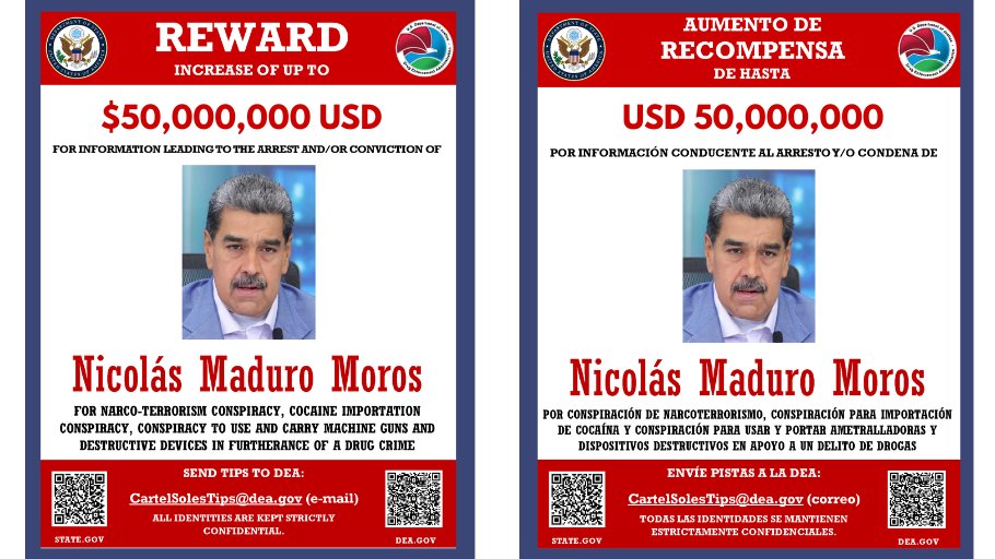 Nicolás Maduro, el mandatario venezolano por quien se ofrece una recompensa de 50 millones de dólares.