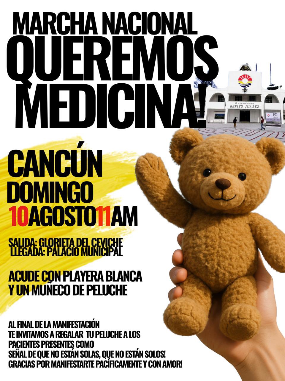 Nariz Roja convoca a marchas nacionales, incluyendo Cancún, por la crisis de medicamentos oncológicos. Exigen abasto y denuncian que la situación es "peor que con AMLO".