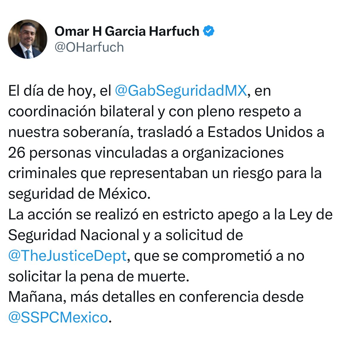 Extradición de narcotraficantes: México entrega a 26 capos a EU. El Departamento de Justicia garantiza que no pedirá la pena de muerte.