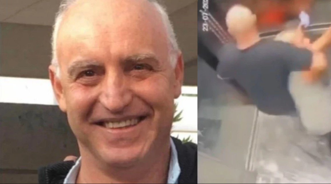 El video del elevador, capturado por la cámara de seguridad, muestra la brutal agresión del hombre a la mujer.