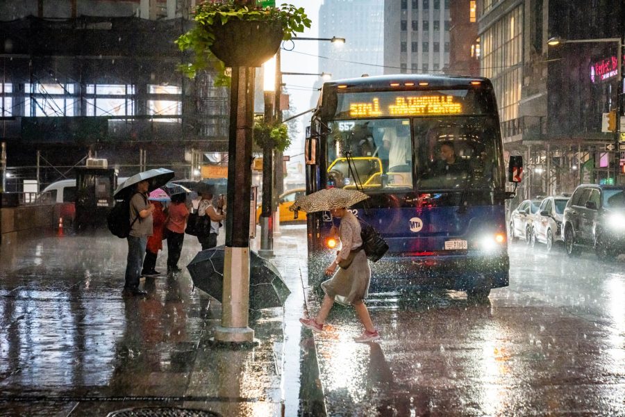 Una calle en Nueva York completamente inundada tras las intensas lluvias.