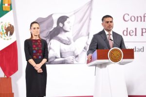 El secretario Omar García Harfuch, en la conferencia matutina.