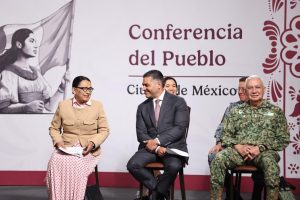 La presidenta Claudia Sheinbaum en la conferencia de prensa matutina.