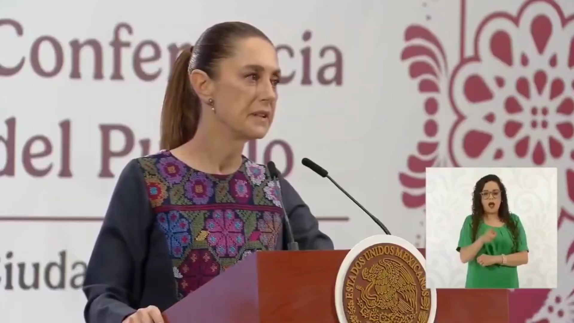 La Presidenta de México durante su conferencia de prensa matutina.