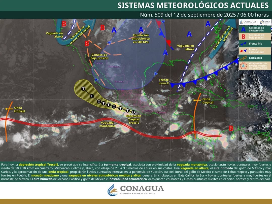 Imagen satelital que muestra las nubes cubriendo el cielo de la Península de Yucatán.