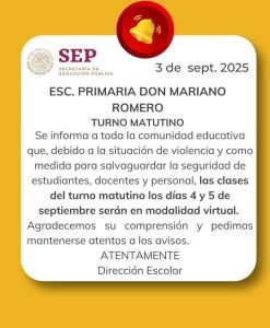 A causa de la violencia en Culiacán, la Escuela Secundaria Técnica No. 51 anunció que las clases se reanudarán hasta nuevo aviso.