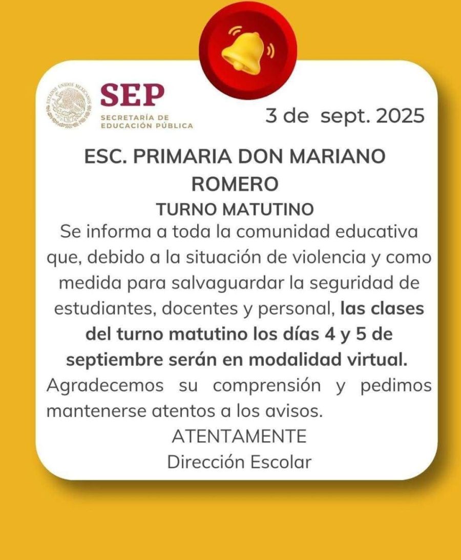 A causa de la violencia en Culiacán, la Escuela Secundaria Técnica No. 51 anunció que las clases se reanudarán hasta nuevo aviso.