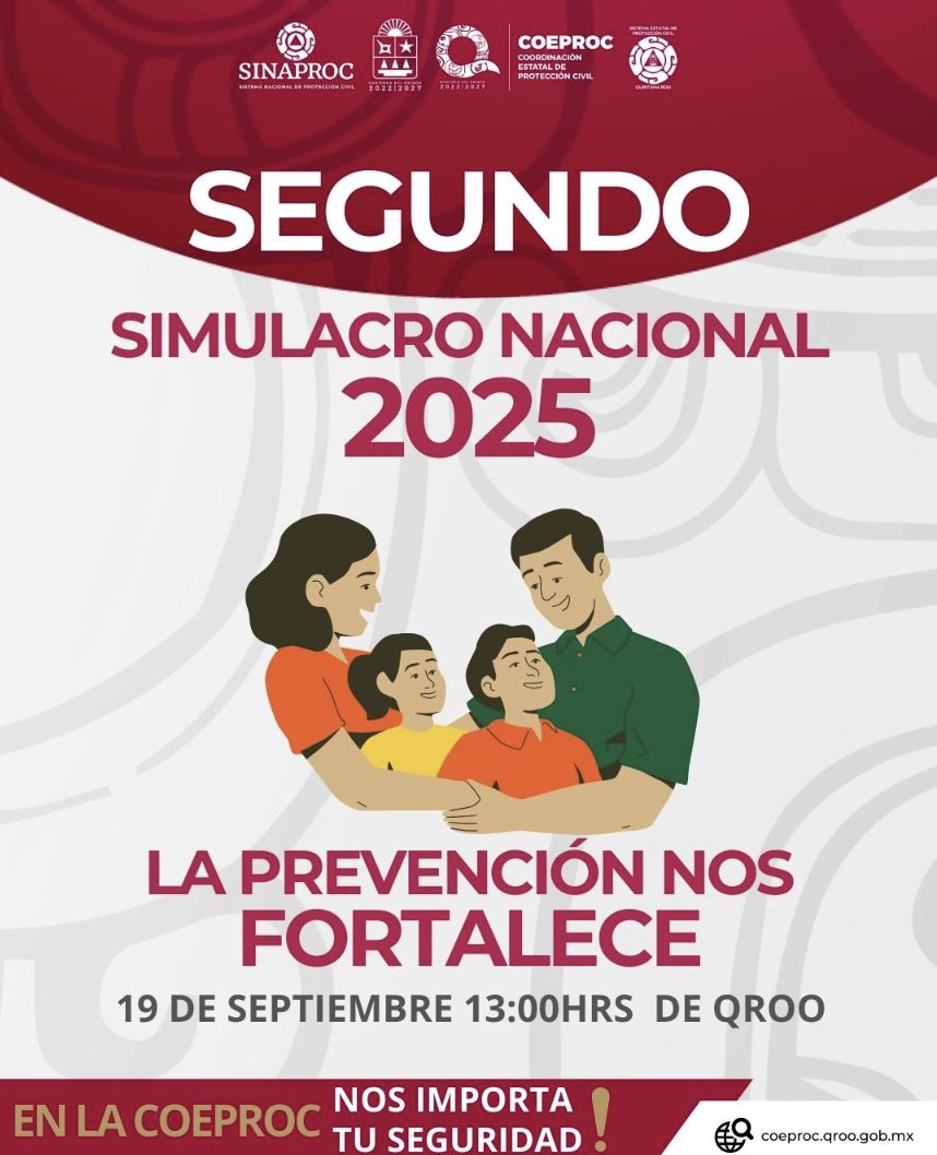 Quintana Roo participará este 19 de septiembre en el Simulacro Nacional con hipótesis de huracán en sus 11 municipios