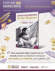 La presidenta Claudia Sheinbaum muestra un ejemplar de la Cartilla de los Derechos de las Mujeres.