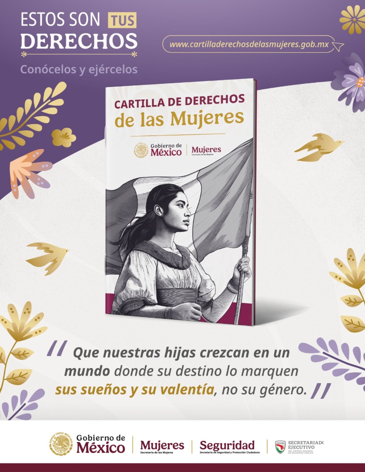 La presidenta Claudia Sheinbaum muestra un ejemplar de la Cartilla de los Derechos de las Mujeres.