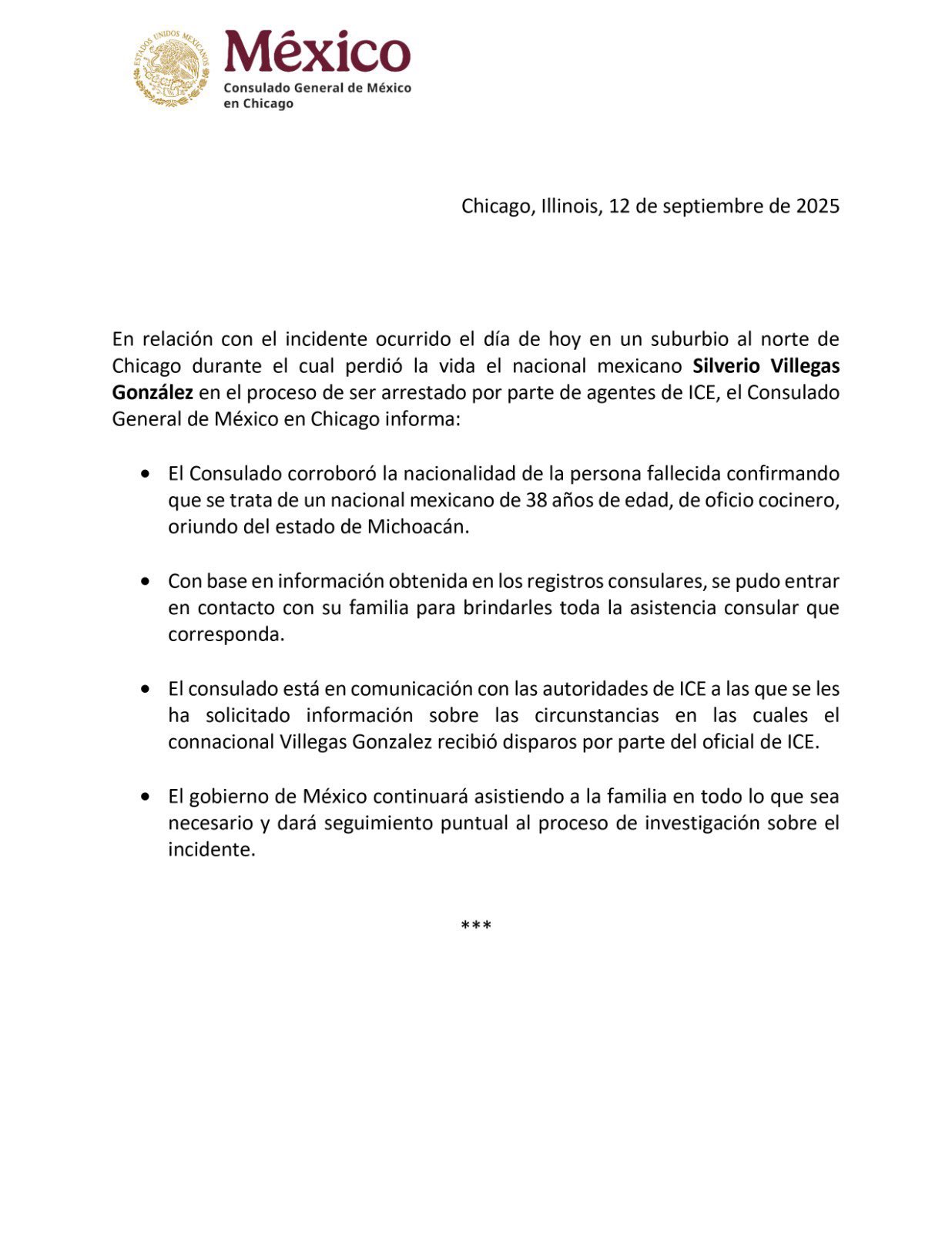 Un mexicano muere en Chicago tras ser herido de bala por un agente de ICE. El Consulado de México ya contactó a la familia.