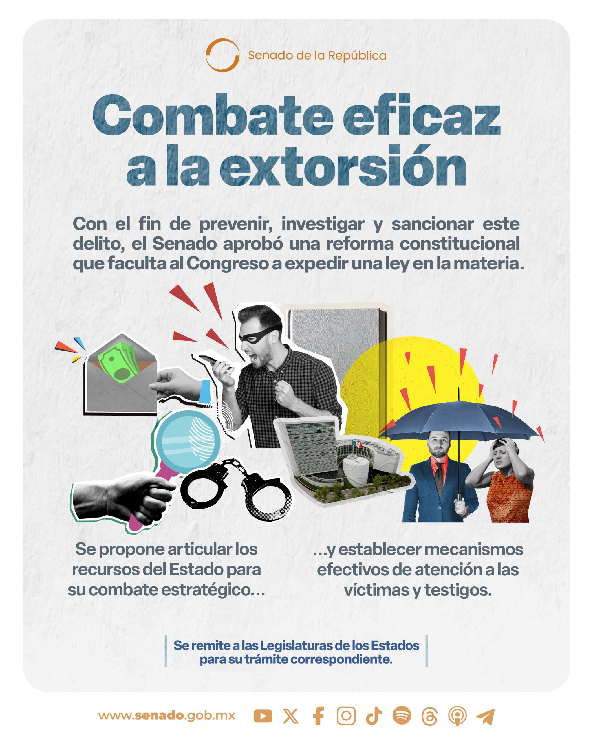 El Senado aprobó la reforma para fortalecer-combate-extorsion con el voto de todos los grupos parlamentarios.