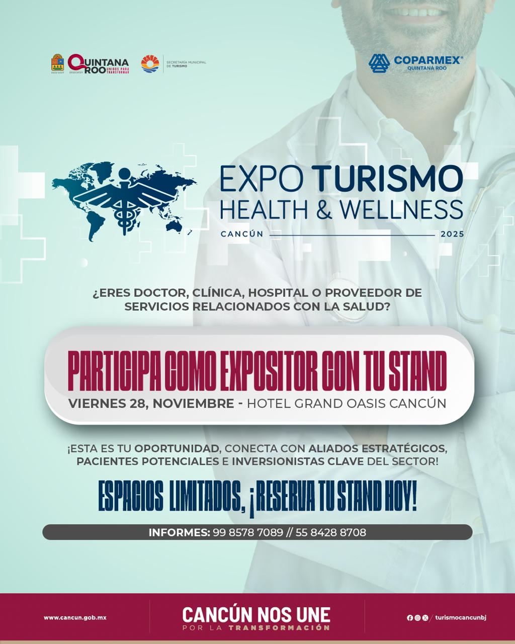 La Expo Turismo Health & Wellness Cancún 2025 reunirá a más de 500 asistentes y ponentes internacionales, consolidando a Cancún como destino líder en turismo médico y bienestar.