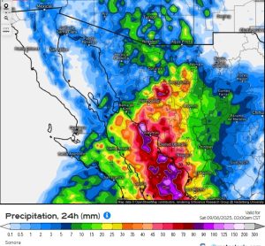 Prevención de desastres en Sonora: se esperan lluvias de hasta 200 mm por la tormenta tropical Lorena.
