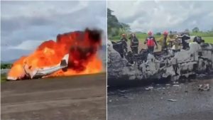 Restos calcinados de la avioneta tipo PAY1 tras el fatal accidente aéreo Venezuela en San Cristóbal.