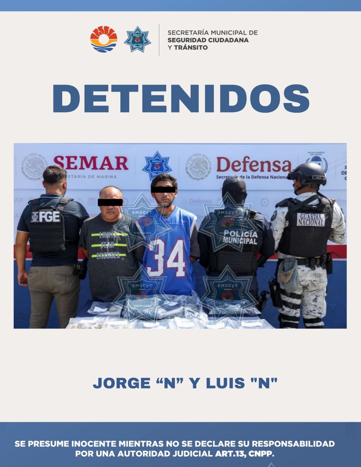 Elementos de seguridad detuvieron a dos hombres durante el operativo Blindaje Cancún.