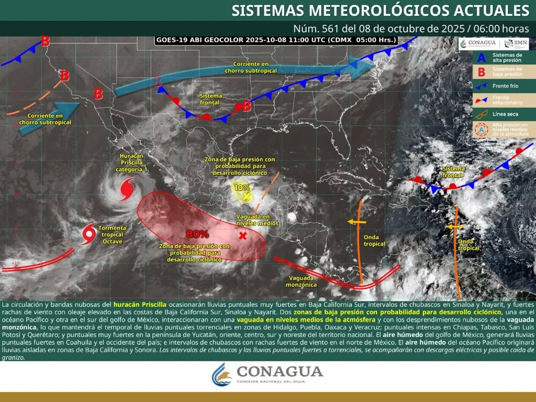La circulación de baja presión en el Golfo de México es la principal responsable de las intensas lluvias en la Península de Yucatán.