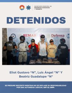 Elementos de la SMSCyT realizaron la Detención por Narcomenudeo en Cancún de tres personas en la Supermanzana 260.