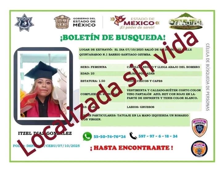 El cuerpo de Itzel Díaz González fue hallado en una cisterna en Edomex.