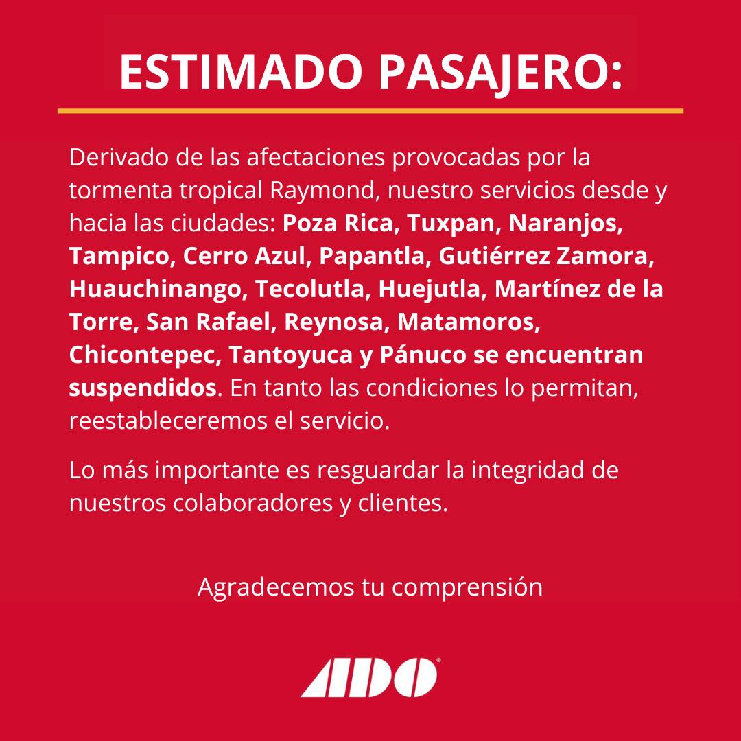 Terminal de autobuses que aplica la suspensión temporal de su servicio debido a las alertas por la tormenta tropical Raymond.